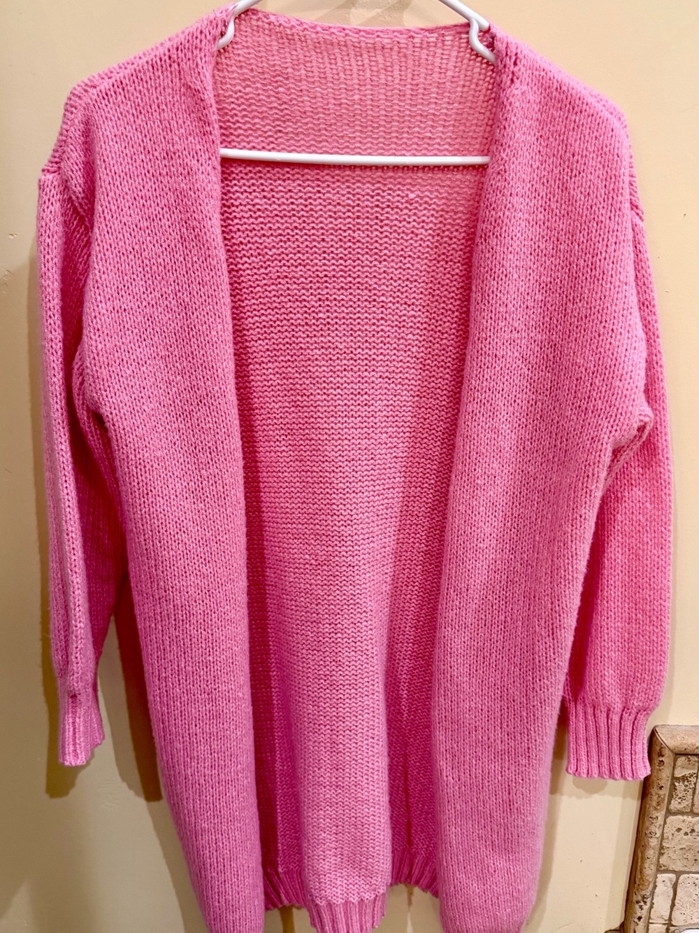 Source Unknown Pink Open-Front Knit Cardigan